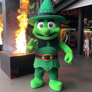 Green Fire Eater mascot costume character dressed with a Playsuit and Hats