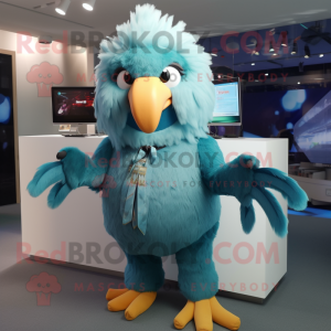 Cyan Eagle mascot costume character dressed with a Playsuit and Wraps