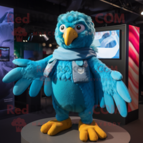 Cyan Eagle mascot costume character dressed with a Playsuit and Wraps