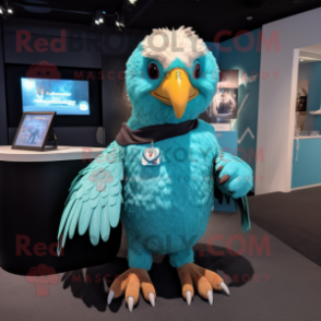 Cyan Eagle mascot costume character dressed with a Playsuit and Wraps