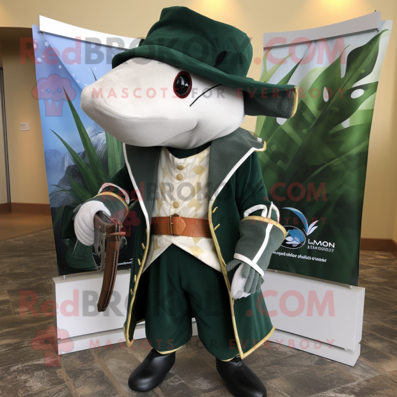 Forest Green Swordfish mascot costume character dressed with a Coat and Pocket squares