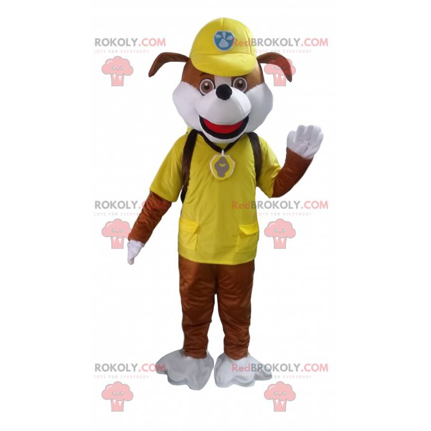 Brown and white dog mascot from the cartoon Paw