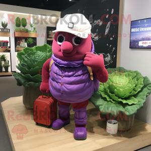 Red Cabbage mascot costume character dressed with a Polo Shirt and Briefcases