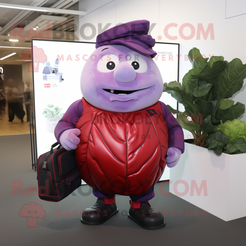 Red Cabbage mascot costume character dressed with a Polo Shirt and Briefcases Red Cabbage mascot costume character dressed with a Polo Shirt and Briefcases
