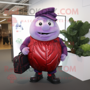 Red Cabbage mascot costume character dressed with a Polo Shirt and Briefcases