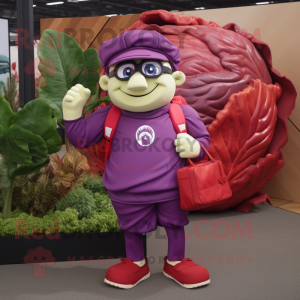 Red Cabbage mascot costume character dressed with a Polo Shirt and Briefcases