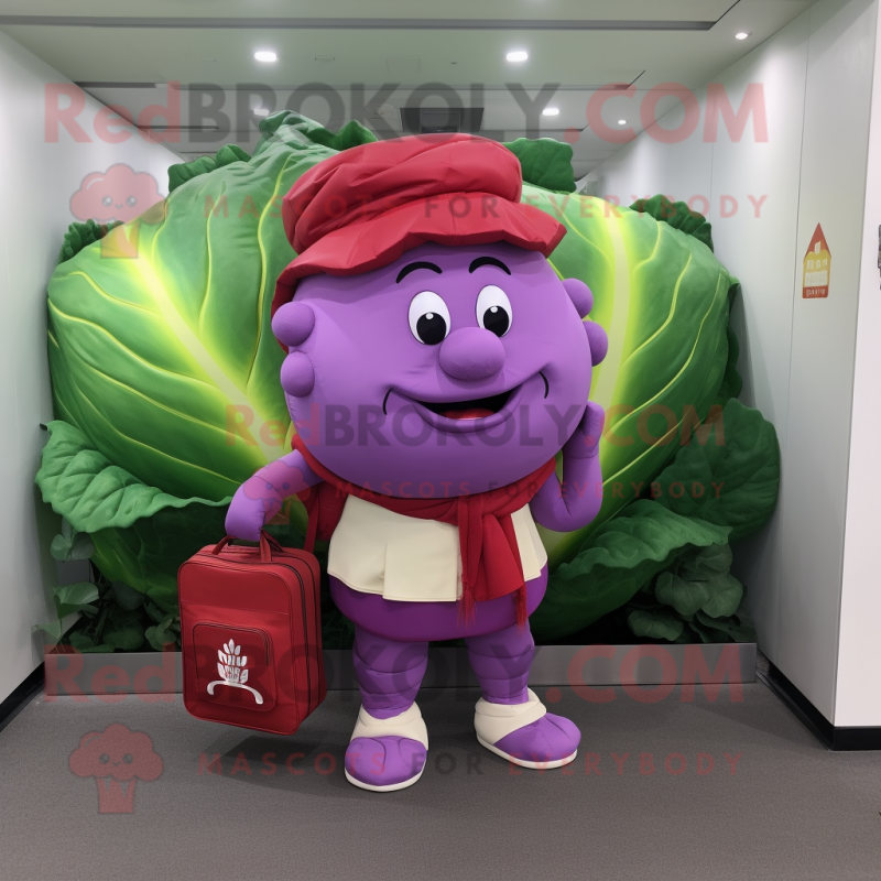 Red Cabbage mascot costume character dressed with a Polo Shirt and Briefcases Red Cabbage mascot costume character dressed with a Polo Shirt and Briefcases