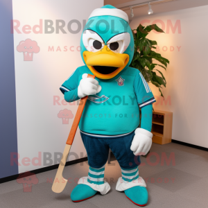 Teal Ice Hockey Stick mascot costume character dressed with a Joggers and Watches