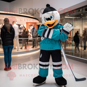 Teal Ice Hockey Stick mascot costume character dressed with a Joggers and Watches