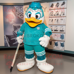 Teal Ice Hockey Stick mascot costume character dressed with a Joggers and Watches