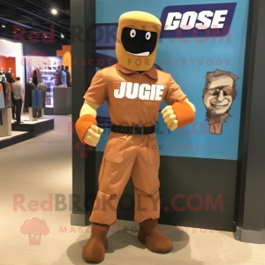 Rust Gi Joe mascot costume character dressed with a Button-Up Shirt and Shoe clips