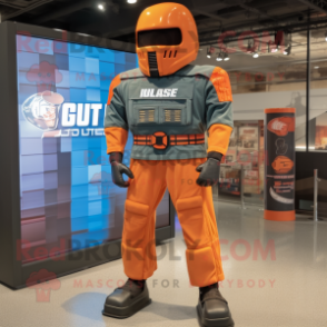 Rust Gi Joe mascot costume character dressed with a Button-Up Shirt and Shoe clips