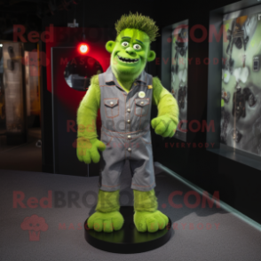 Lime Green Frankenstein'S Monster mascot costume character dressed with a Dungarees and Lapel pins
