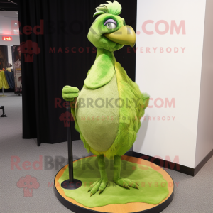 Lime Green Pheasant mascot costume character dressed with a Evening Gown and Earrings