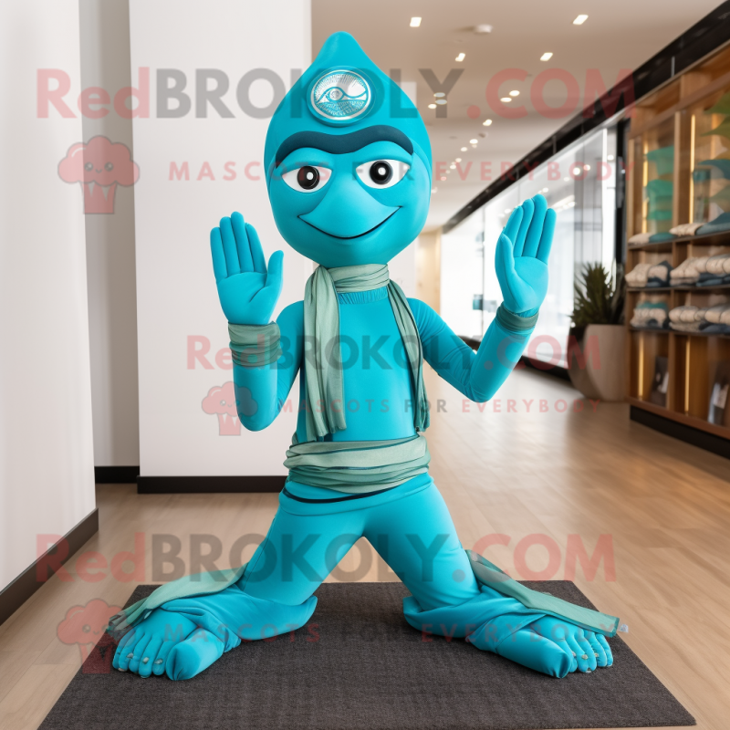 Turquoise Alliance mascot costume character dressed with a Yoga Pants and Bracelets Turquoise Alliance mascot costume character dressed with a Yoga Pants and Bracelets
