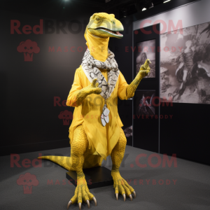 Geel Velociraptor mascotte...