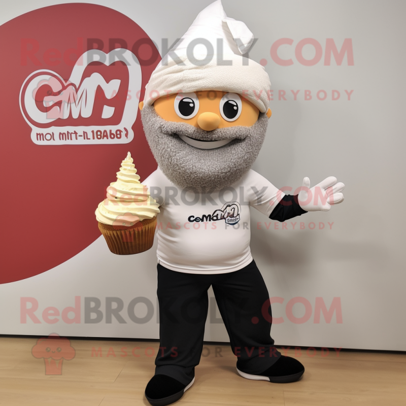 Cream Cupcake mascot costume character dressed with a Polo Tee and Beanies Cream Cupcake mascot costume character dressed with a Polo Tee and Beanies