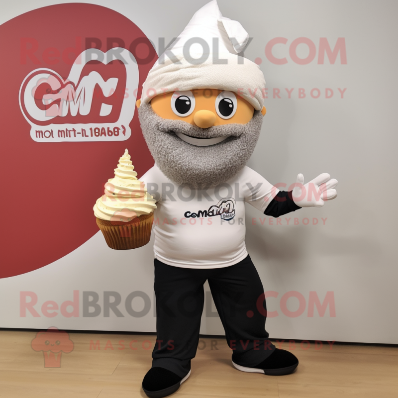 Cream Cupcake mascot costume character dressed with a Polo Tee and Beanies