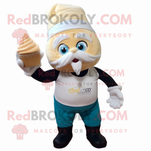 Cream Cupcake mascot costume character dressed with a Polo Tee and Beanies