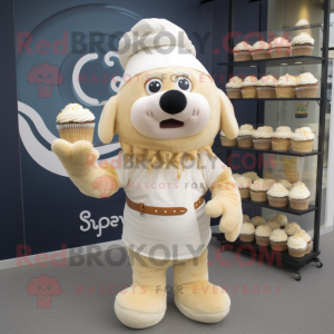 Cream Cupcake mascot costume character dressed with a Polo Tee and Beanies