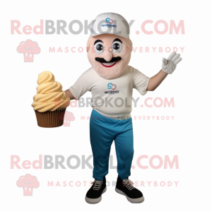 Cream Cupcake mascot costume character dressed with a Polo Tee and Beanies