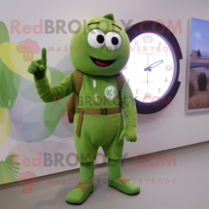 Olive Wrist Watch mascot costume character dressed with a Romper and Digital watches