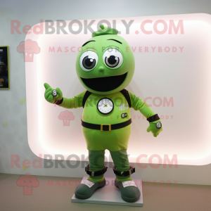 Olive Wrist Watch mascot costume character dressed with a Romper and Digital watches