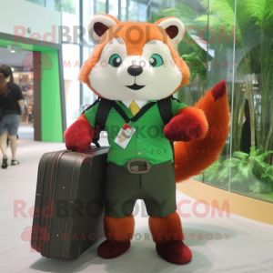 Forest Green Red Panda mascot costume character dressed with a Sheath Dress and Briefcases