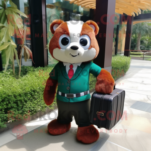 Forest Green Red Panda mascot costume character dressed with a Sheath Dress and Briefcases