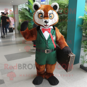 Forest Green Red Panda mascot costume character dressed with a Sheath Dress and Briefcases