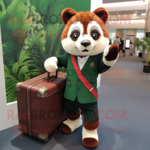 Forest Green Red Panda mascot costume character dressed with a Sheath Dress and Briefcases