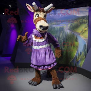 Purple Okapi mascot costume character dressed with a Skirt and Beanies