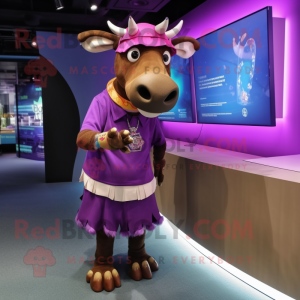 Purple Okapi mascot costume character dressed with a Skirt and Beanies