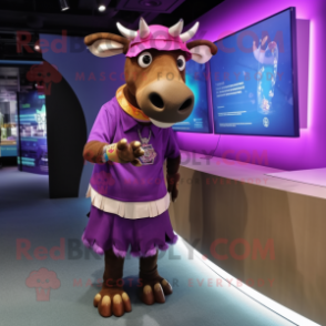 Purple Okapi mascot costume character dressed with a Skirt and Beanies