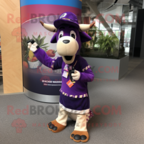 Purple Okapi mascot costume character dressed with a Skirt and Beanies