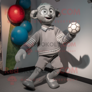 Gray Juggle mascot costume character dressed with a Sweater and Foot pads