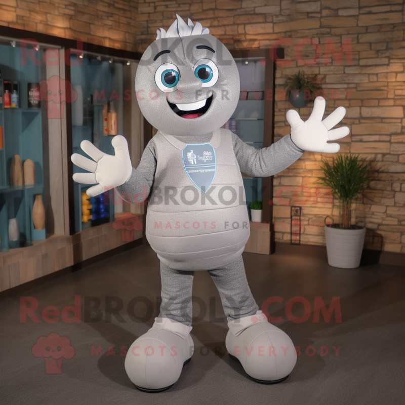 Gray Juggle mascot costume character dressed with a Sweater and Foot pads Gray Juggle mascot costume character dressed with a Sweater and Foot pads