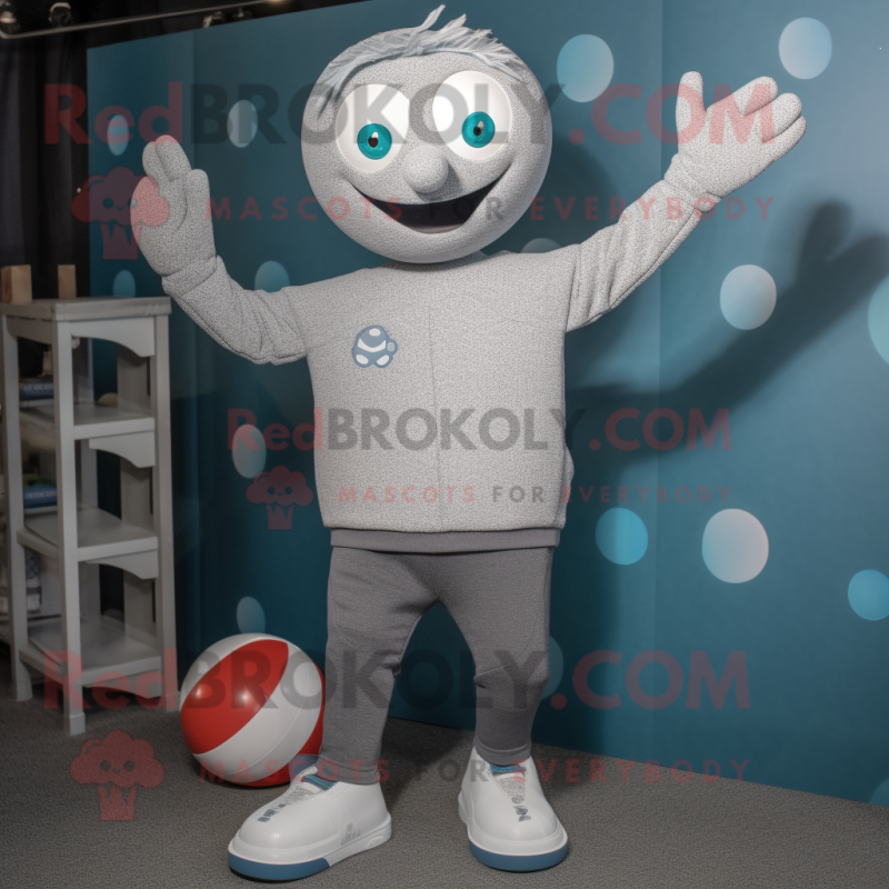 Gray Juggle mascot costume character dressed with a Sweater and Foot pads