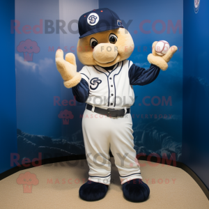Navy Baseball Glove mascot costume character dressed with a Romper and Mittens