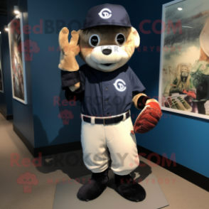 Navy Baseball Glove mascot costume character dressed with a Romper and Mittens