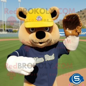 Navy Baseball Glove mascot costume character dressed with a Romper and Mittens