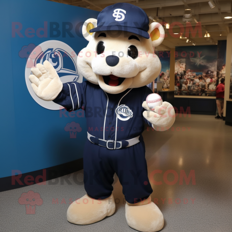 Navy Baseball Glove mascot costume character dressed with a Romper and Mittens