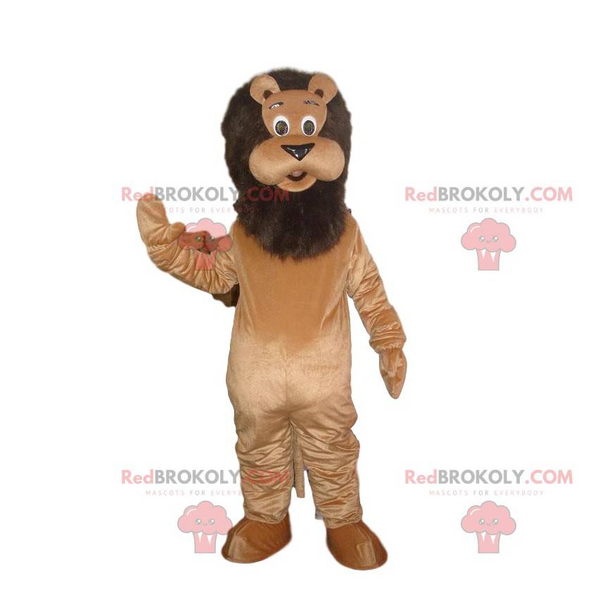Disfraz de león marrón con melena negra, felino marrón -