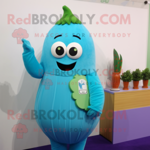 Cyan Squash mascot costume character dressed with a Sheath Dress and Digital watches