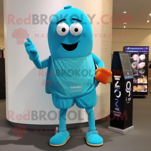 Cyan Squash mascot costume character dressed with a Sheath Dress and Digital watches