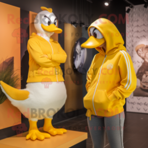 Yellow Swans mascot costume character dressed with a Sweatshirt and Watches