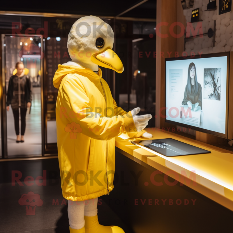 Yellow Swans mascot costume character dressed with a Sweatshirt and Watches