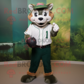 Forest Green Bobcat mascot costume character dressed with a Baseball Tee and Foot pads