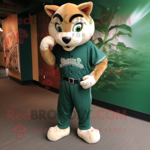 Forest Green Bobcat mascot costume character dressed with a Baseball Tee and Foot pads