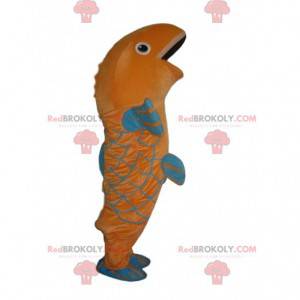 Mascotte di pesce arancione e blu, costume da carpa gigante -